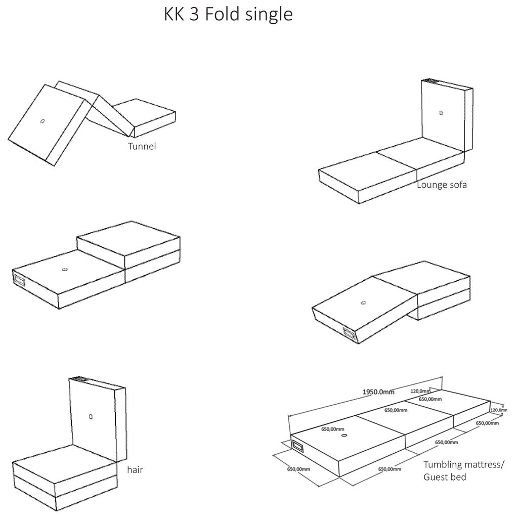 Matelas plié, célibataire, noir / vert clair (3 couches)