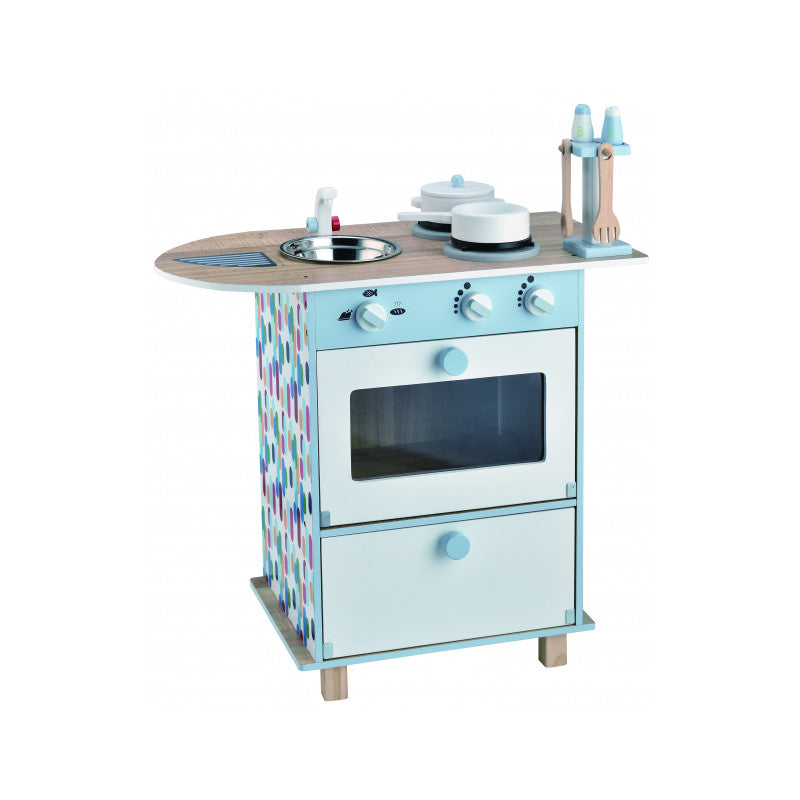 Stove, Kitchen Island In Wood