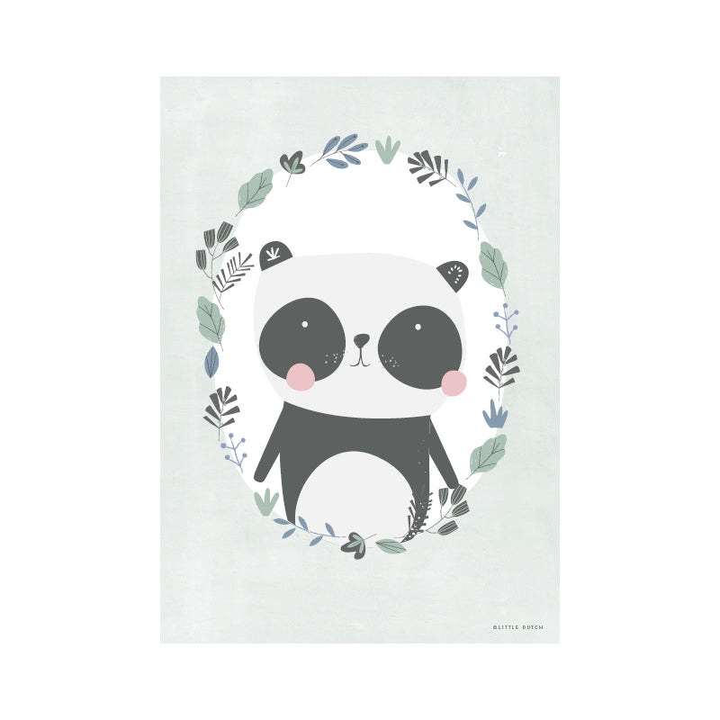 Affiche A3, panda, menthe / blanc