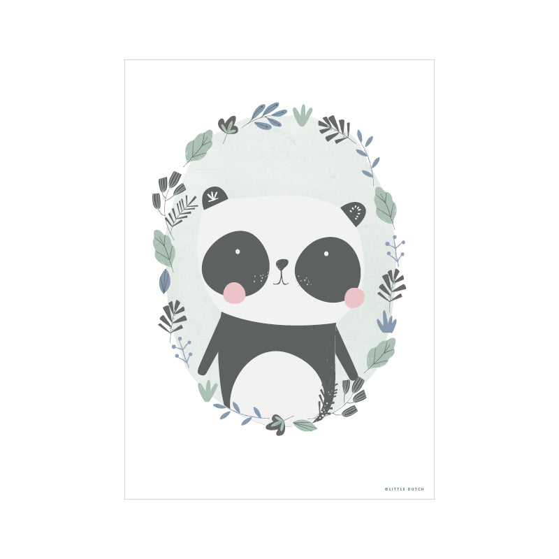 Affiche A3, panda, menthe / blanc