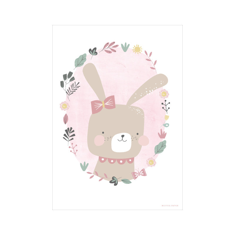 Affiche A3, lapin, rose / blanc