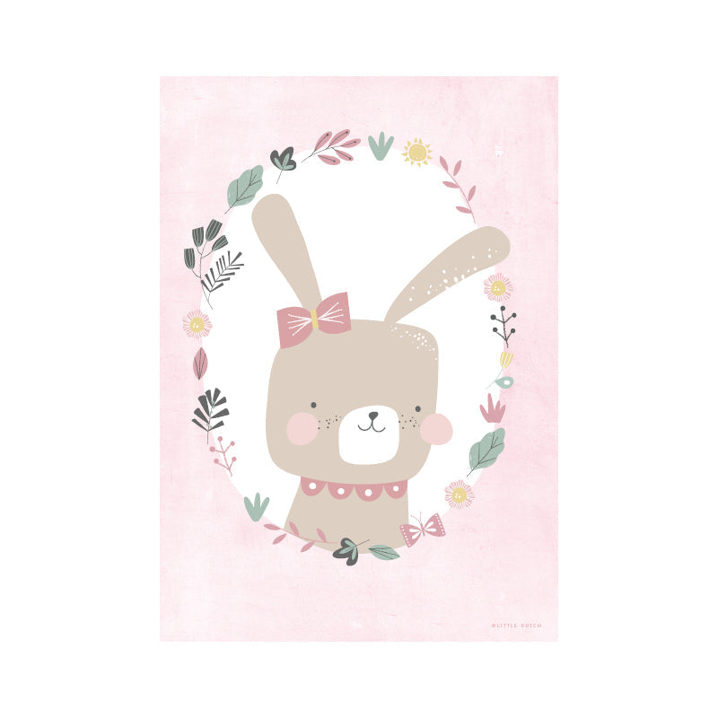 Affiche A3, lapin, rose / blanc