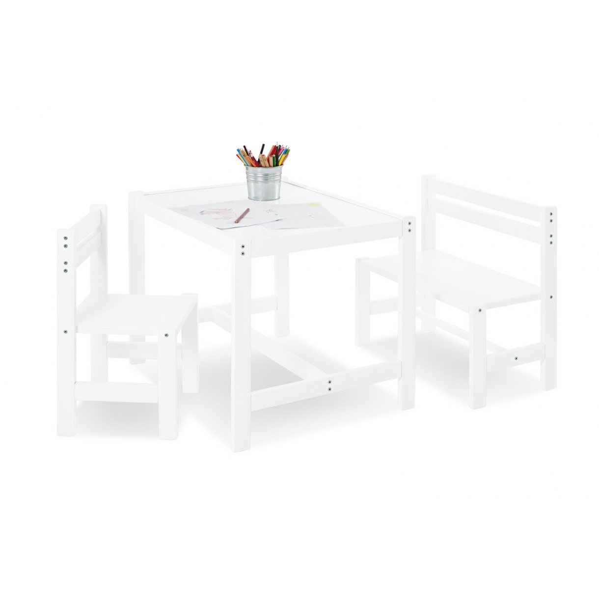 Table, chaise et banc pour enfants, Timo - blanc